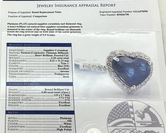 PLATINUM SAPPHIRE & DIAMOND RING, SIZE 7.25, 4.18cts SAPPHIRE, 0.8cts DIAMONDS, 5.9g TOTAL WEIGHT, GGA APPRAISAL $18,340.00