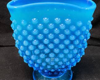 FENTON BLUE HOBNAIL OPALESCENT MINI FAN VASE, 3.5"