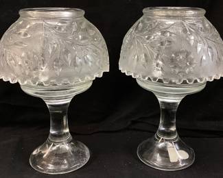 PAIR OF FENTON CLEAR GLASS FAIRY LAMPS