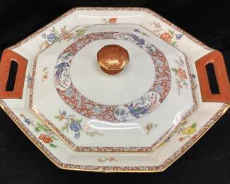 1920s THEODORE HAVILAND LIMOGES BIRDS OF PARADISE OCTAGONAL COVERED DISH