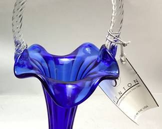 FENTON COBALT BLUE BASKET, 9’’