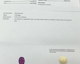 PLATINUM SAPPHIRE & DIAMOND RING, SIZE 6.75, EXTREMELY RARE G.I.A. UNHEATED SAPPHIRE, 1.49ct SAPPHIRE, 0.79cts DIAMONDS, 8.1g TOTAL WEIGHT, AIGL APPRAISAL $16,393.00