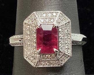 PLATINUM RUBY & DIAMOND RING, SIZE 7, 1.34cts RUBY, 0.4cts DIAMONDS, 5.2g TOTAL WEIGHT, GGA APPRAISAL $7,520.00