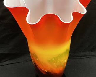 MULTI COLORED ART GLASS VASE, 11.5’’H