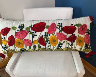 Mackenzie Childs embroidered poppy pillow