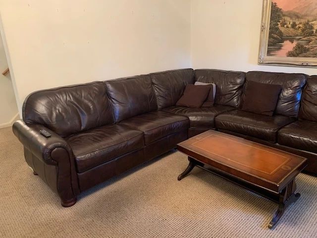 Dark Brown Leather 3 Pieces Sectional