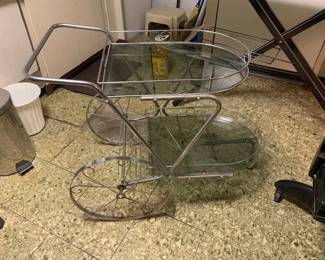 Chrome Rolling Bar cart- glass top