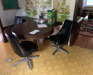 Set of 3 Black Leather Swivel Chairs  [ table t.b.d. ]