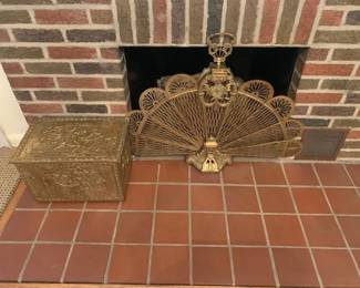 French Peacock Fire Screen