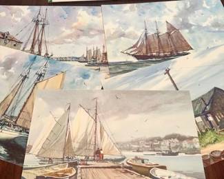 5 watercolor images by Gordon Grant