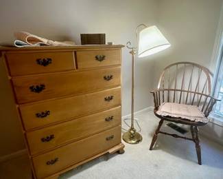 Solid Maple tallboy dresser with matching dresser, mirror, double bed frame, and end table. Get the whole SET!
