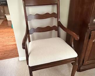 2 cherry armchairs, newly reupholstered. Goes with the formal dining table and 4 other chairs.