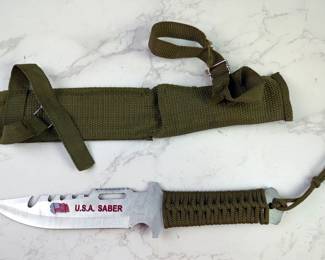 U.S.A Saber Fixed Blade Knife, 5" Blade, In Sheath