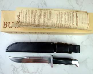 Buck 120 Fixed Blade Knife, 7.5" Blade, In Leather Sheath