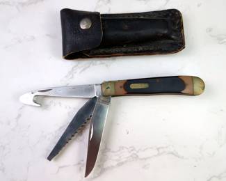 Shrade Old Timer 69OT Pocket Knife, 3" Blades, In Leather Sheath