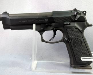 Beretta M9 9mm Pistol SN# M9-3889, 6 Total Mags, Bianchi Leather Dual Mag Holder, US Holster On Web Belt With Dual Mag Holder, Booklet