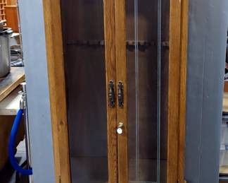 Gun Cabinet With Glass Doors And Lower Storage, Holds 10 Long Arms, Includes Keys