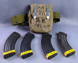 7.62 x 39mm Metal Mags, Qty 4, In Mag Pouch With Canvas Sling