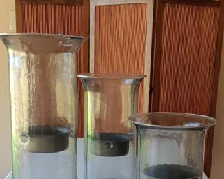 20", 15" and 12" candle holders, individually or as a set. Wooden screen in beautiful condition