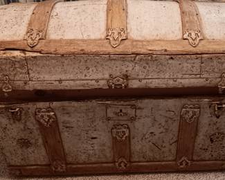 Antique metal trunk with removable drawer