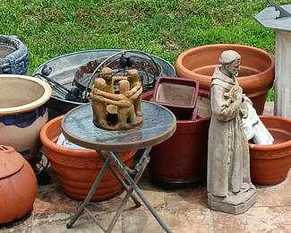 St. Francis and Mr. Jack O'Lantern, guarding the pots and sundial