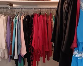 Two closets full of great XL-XXL clothing. Note the vintage square dance dress on the right?