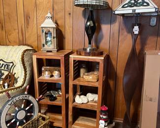 Wooden Shelves, Nautical Decor, MCM Style Twisted Wood Floor Lamp