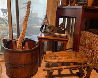 Primitive Style Wood and Leather Piece