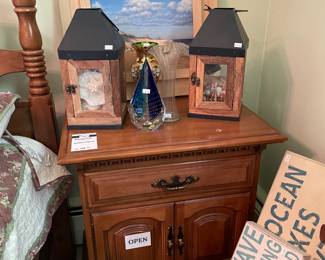Wooden Side Table, Lanterns, Nautical Decor, Canvas Art