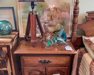 Stained Glass Tripod Lamp, Thomasville Wooden Night Stand