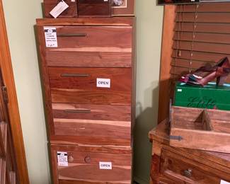 Two Rustic 3 Drawer Side Tables