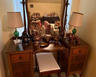 Antique Vanity with Mirror and Stool