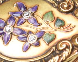 Gold Diamond and Enamel 18K Lorgnette