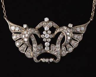 Middle Eastern Exotic Flair Silver and Diamond Necklace