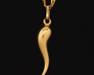 Ladies High Carat Chain with 18K Italian Cornicello Charm Pendant