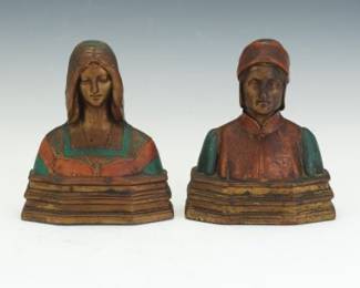 Pair of Dante and Beatrice Composition Bookends, 20th Century