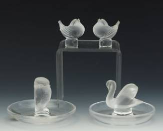 Four Lalique Glass Bird Figurines