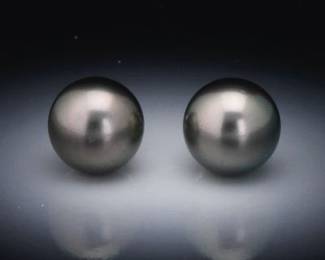 Tiffany Co. Pair of Platinum and Tahitian Pearl Ear Studs