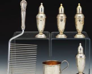 Sterling Silver Salt and Peppers, Baby Cup and Angel Food Cake Breaker