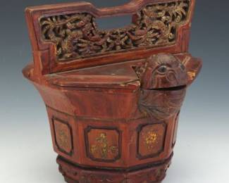 Chinese Carved and Lacquered Wood Wedding Basket
