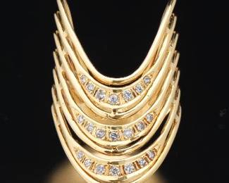 Ladies Gold and Diamond Cascade Wave Wide Ring