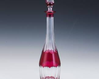 Val Saint Lambert Cranberry CuttoClear Crystal Decanter