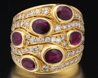 Ladies Retro Gold, Ruby and Diamond Ring