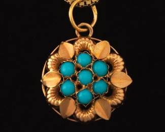 Ladies Gold and Turquoise Pendant on Chain