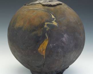 Large Globular Raku Pottery Vase, by R.E. Carlson