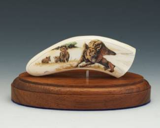 Carved and Painted Scrimshaw with Wild Boar, by Sandra Brady