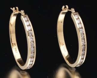 Ladies Pair of Gold and Diamond Hoops