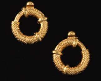 Ladies 18K Gold Pair of Serpent Skin Ear Hoops