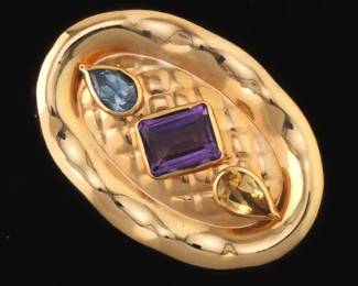 Ladies Gold, Amethyst, Topaz and Citrine Brooch