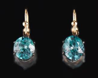 Victorian Pair of Gold, Silver and Blue Zircon Earrings